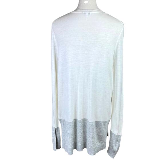 Vince Ivory White & Gray Colorblock Cashmere Blend Long Sleeve Knit Sweater - Picture 3 of 12